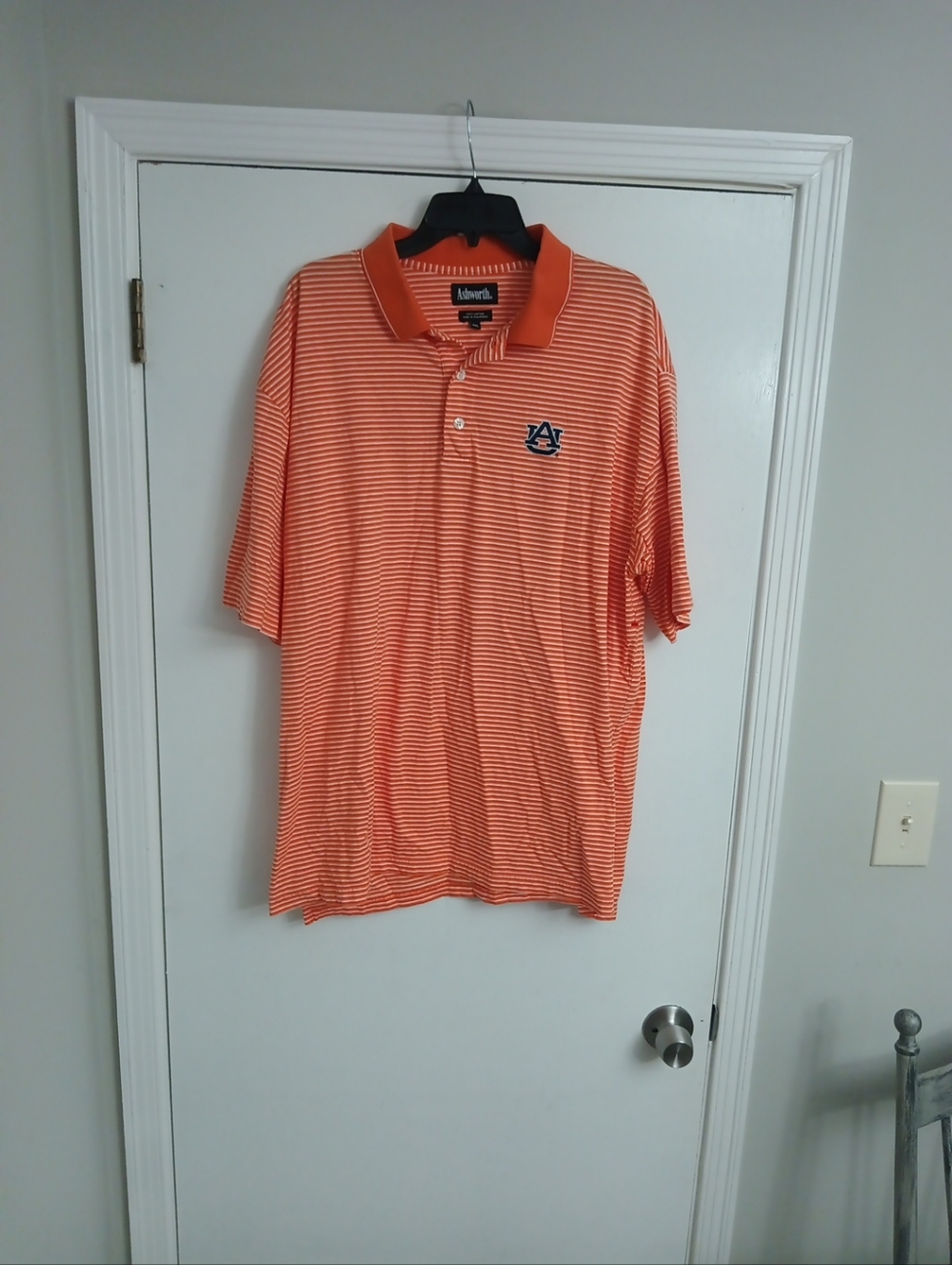 Ashworth Orange and White Striped Polo with Auburn Logo